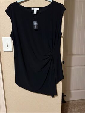 White House Black Market Black Twist-Detail Cap Sleeve Blouse